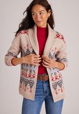 Fair Isle Shawl Collar Open-Front Cardigan, C4813, small