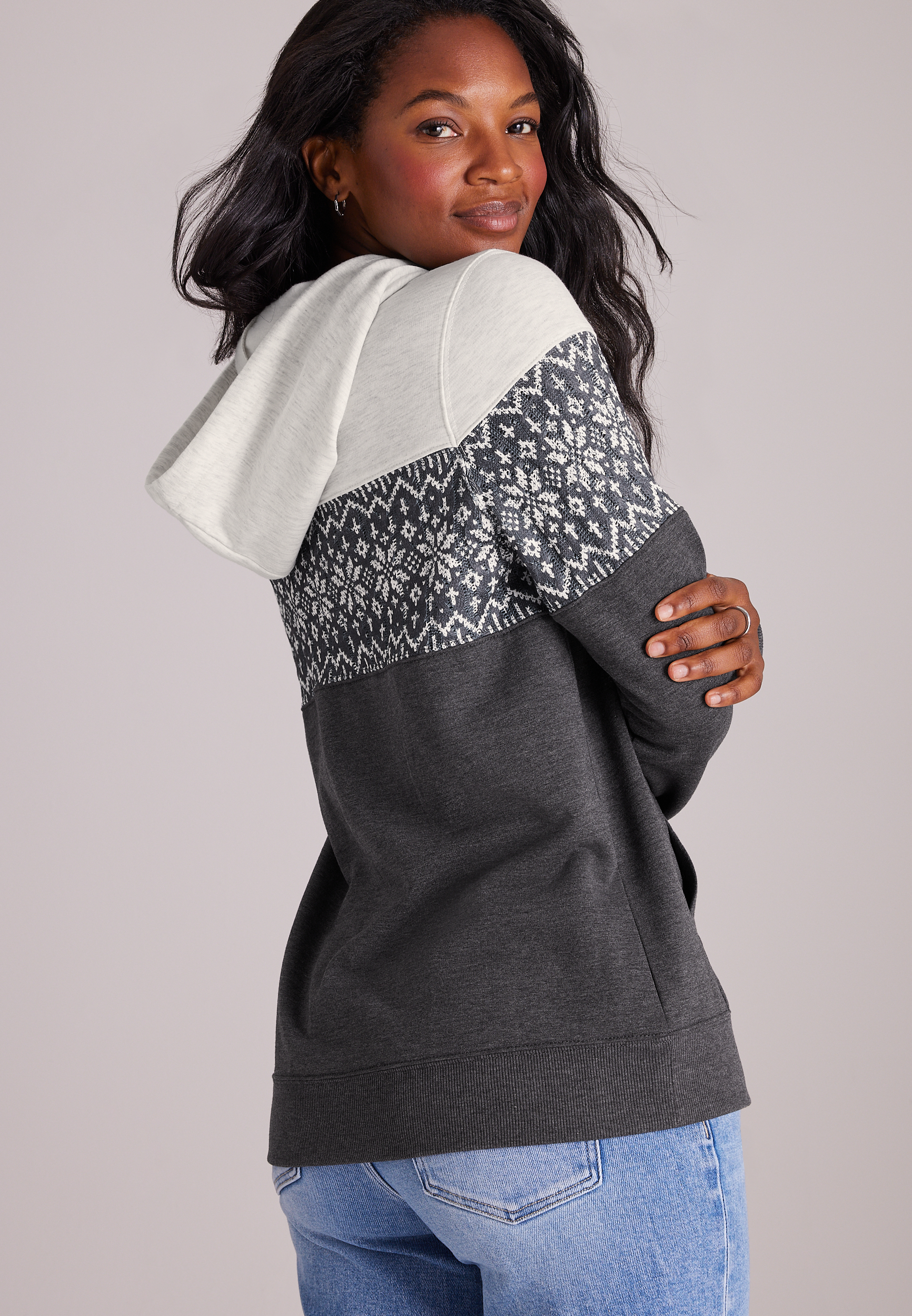 Homeward Fair Isle Colorblock Hoodie, C1770, large
