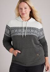 Plus Size Homeward Fair Isle Colorblock Hoodie, C1770, small