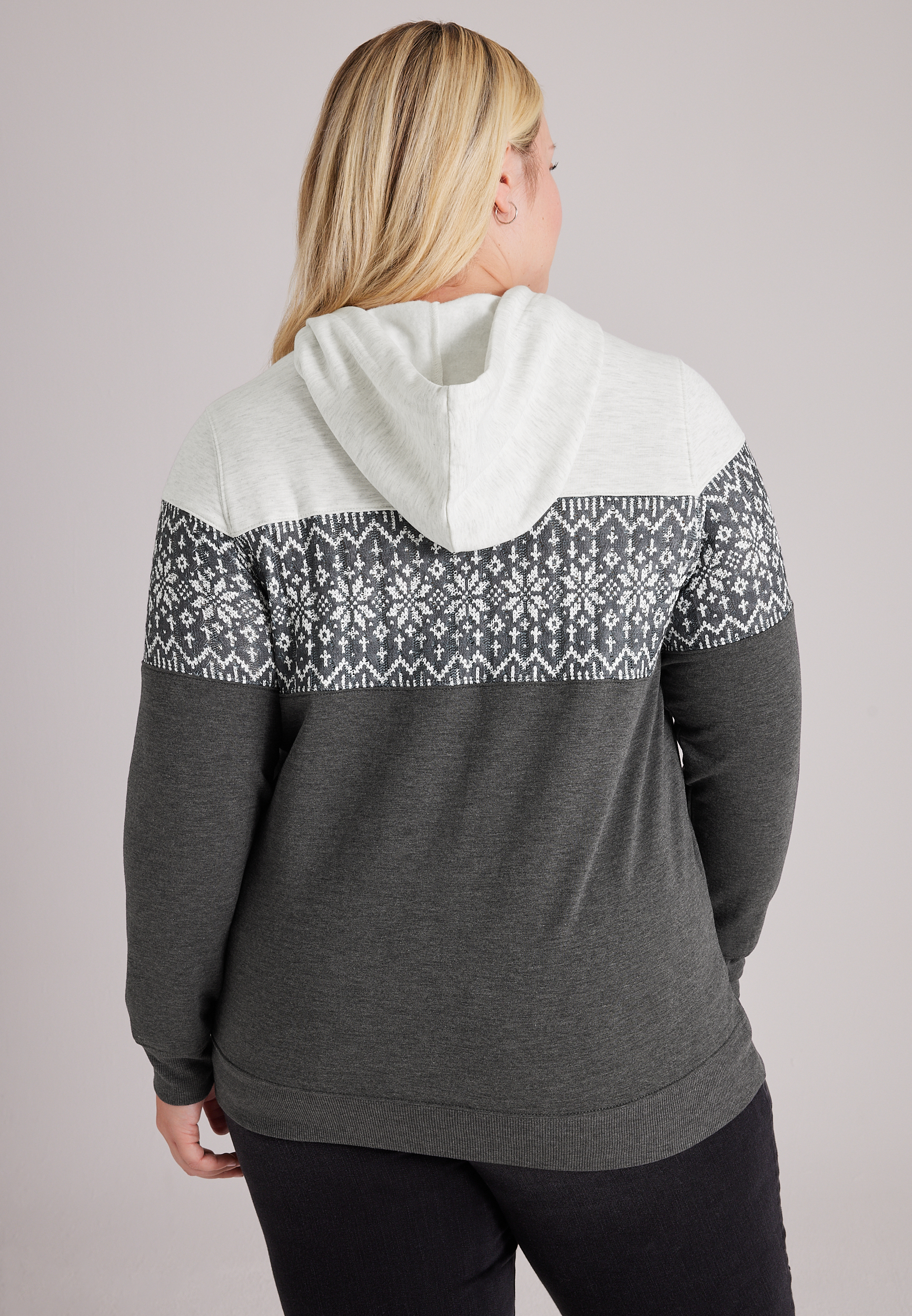 Plus Size Homeward Fair Isle Colorblock Hoodie, C1770, large