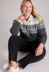 Plus Size Homeward Fair Isle Colorblock Hoodie, C1770, small