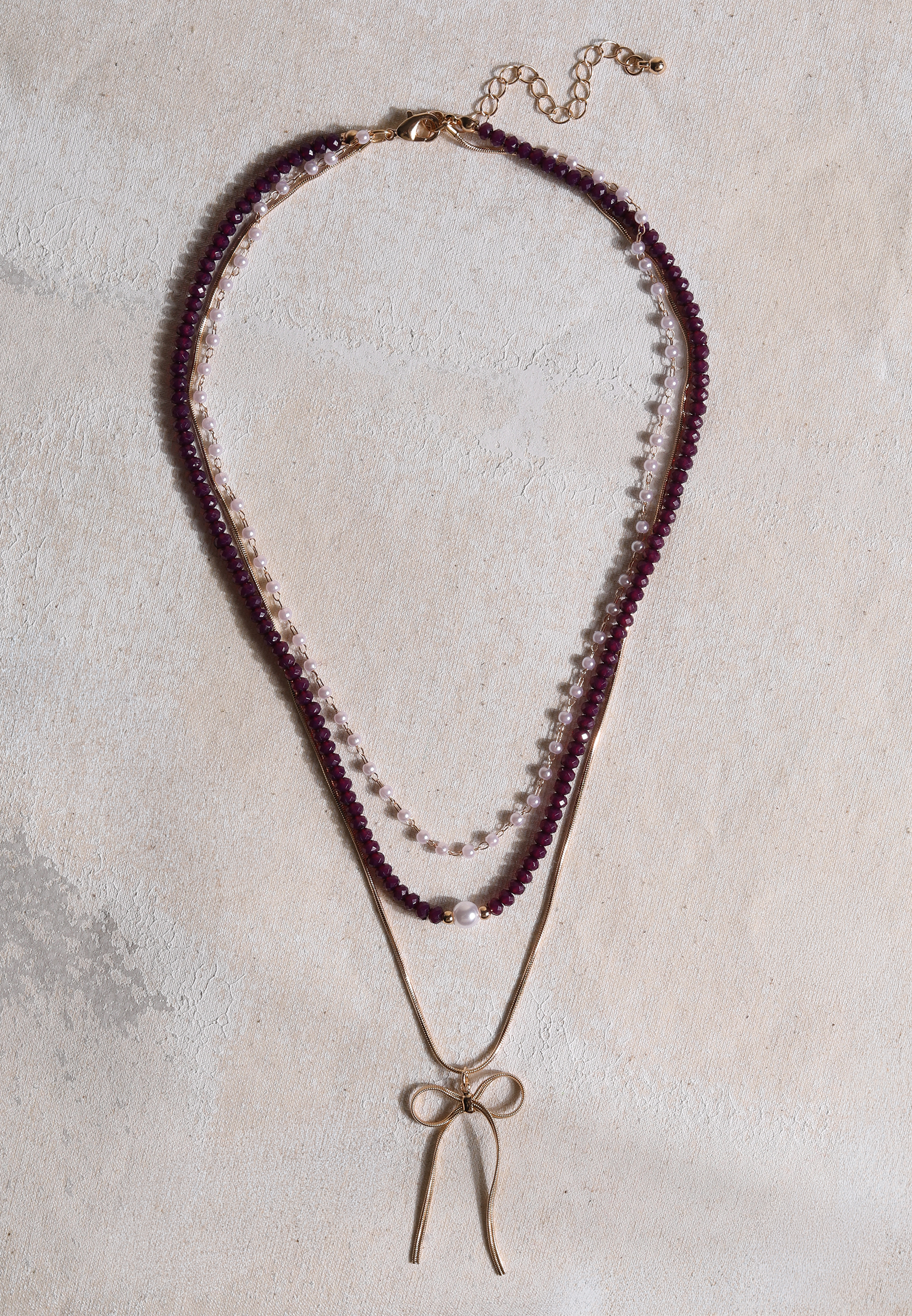 Gold Bow Pendant Layered Necklace Set, C2509, large