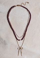 Gold Bow Pendant Layered Necklace Set, C2509, small