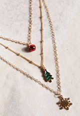 Gold Holiday Charm Layered Necklace, C605, small