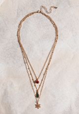 Gold Holiday Charm Layered Necklace, C605, small