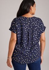 Plus Size Delton Gold Foil Polka Dot Zip Back Blouse, C54, small