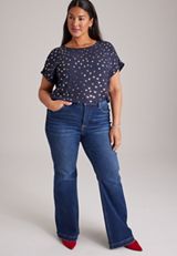 Plus Size Delton Gold Foil Polka Dot Zip Back Blouse, C54, small