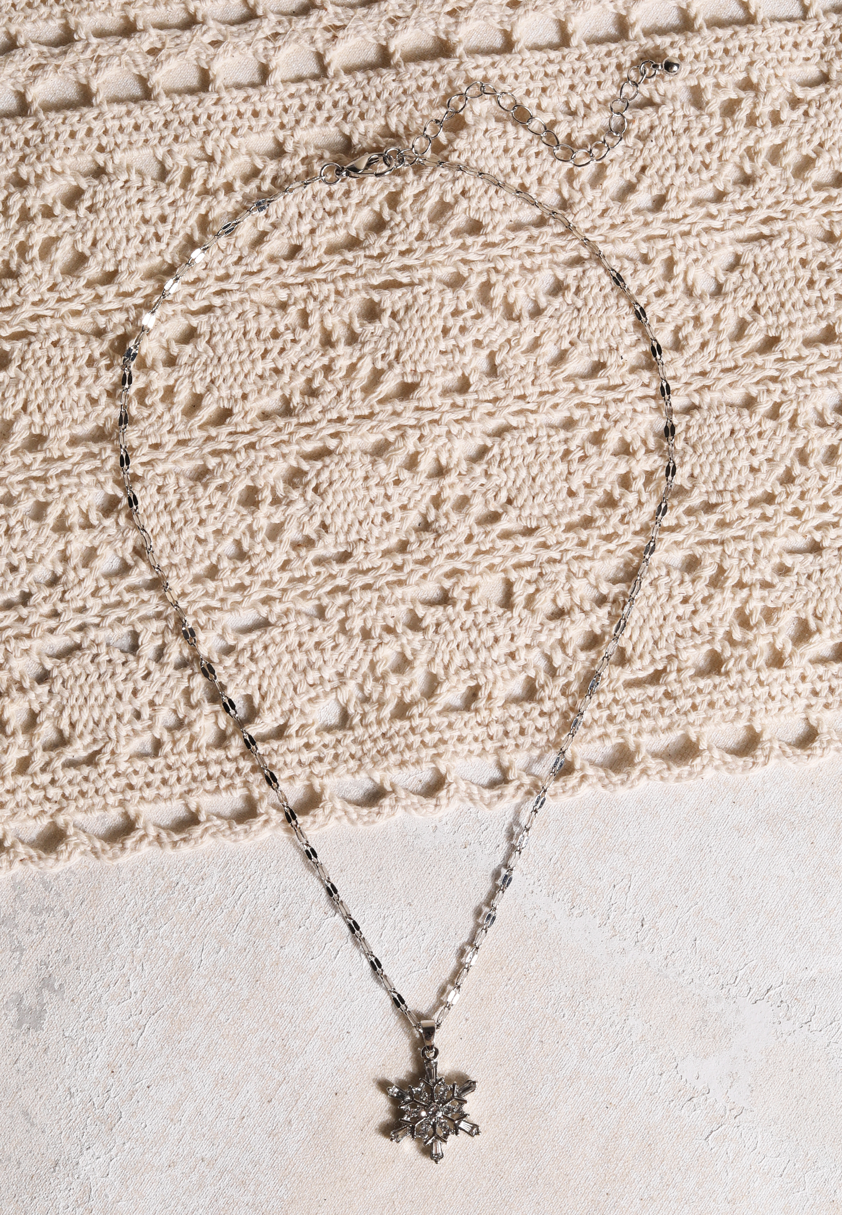 Silver Rhinestone Snowflake Necklace, C431, large