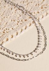 Silver Pearl Layered Chain Necklace, C431, small