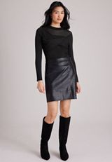 Mesh Yoke Twist Bodice Mock Neck Top, C106, small