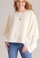 Cable Knit Boat Neck Sweater Poncho, C596, small