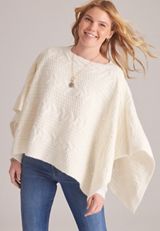 Cable Knit Boat Neck Sweater Poncho, C596, small