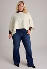 Cable Knit Boat Neck Sweater Poncho, C596, small