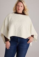 Cable Knit Boat Neck Sweater Poncho, C596, small