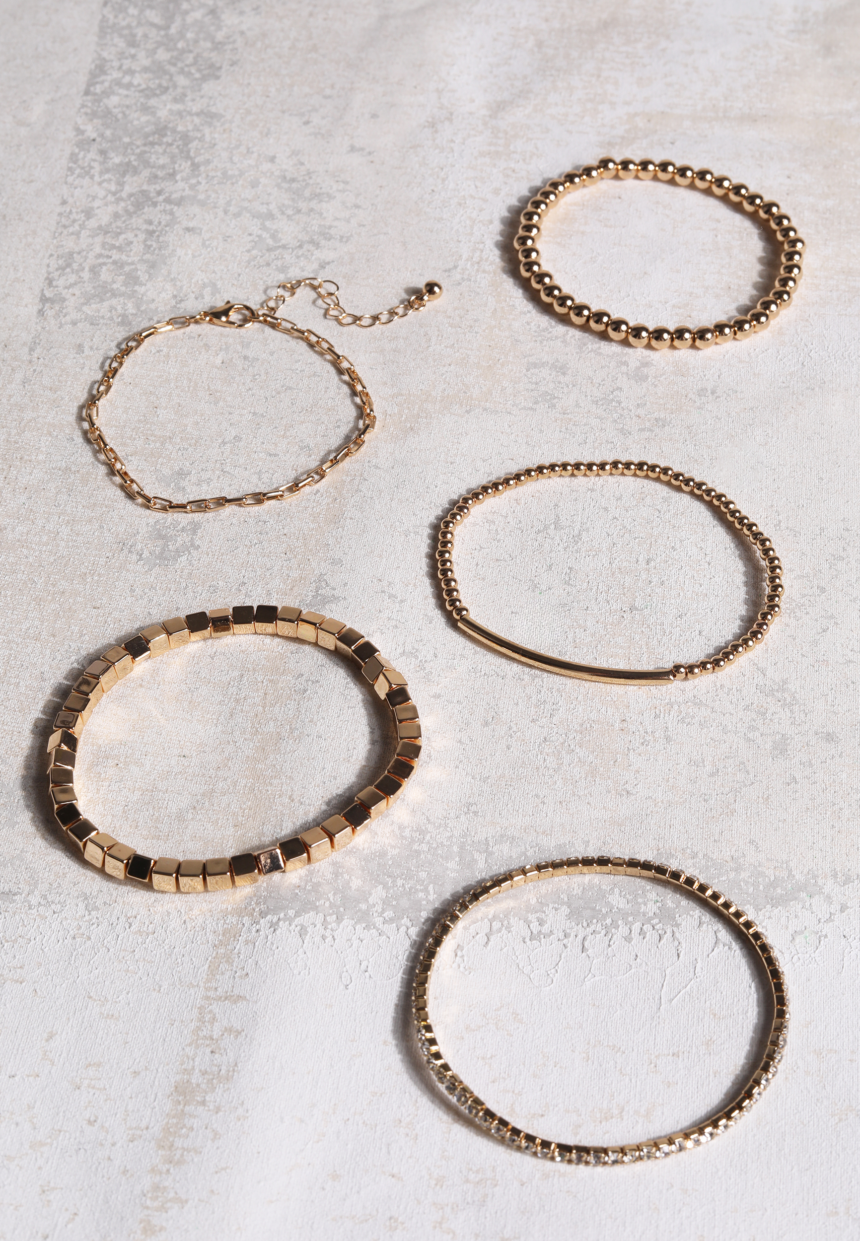 Gold Mixed Tennis Stretch Bracelet Set, C605, large