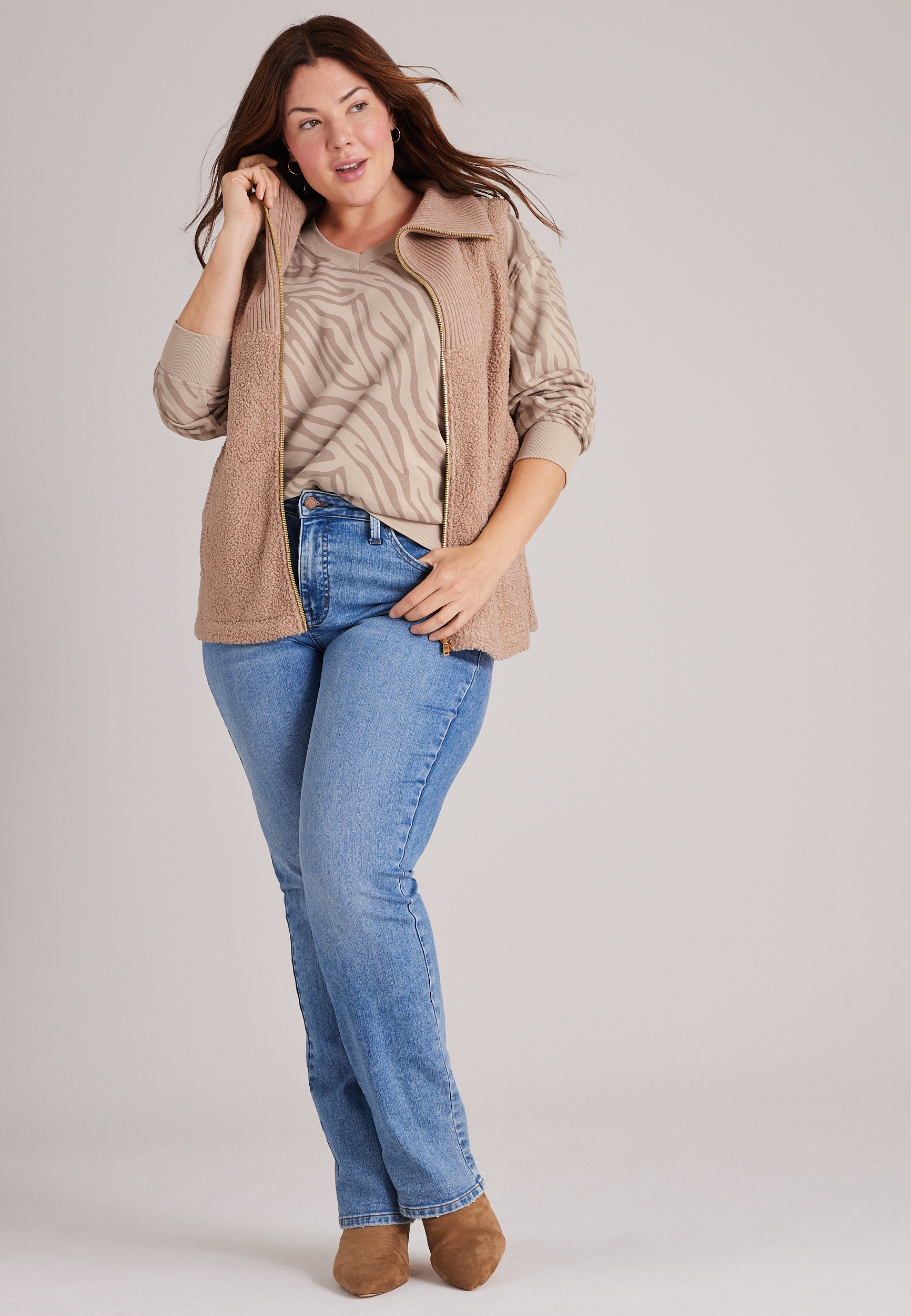 Plus Size Washed Terry Zebra Sweatshirt, C9661, large