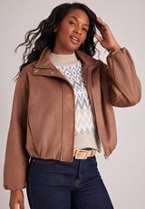Faux Suede Bubble Hem Jacket, C5059, small