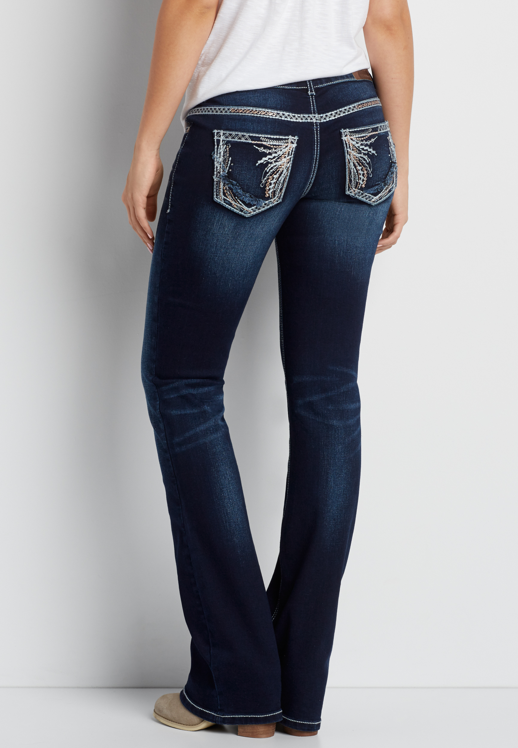 DenimFlex™ bootcut jeans with rose goldtone metallic stitching