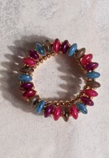 Gold Multi Colored Beaded Stretch Bracelet Set, C2754, small
