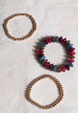 Gold Multi Colored Beaded Stretch Bracelet Set, C2754, small