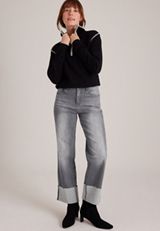 Flying Monkey™ Gray High Rise Fray Cuffed Slim Wide Leg Jean, C829, small