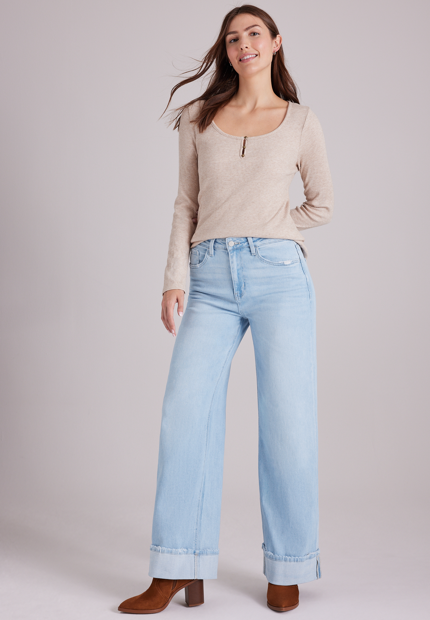 Flying Monkey™ Super High Rise Cuffed Relaxed Wide Leg Jean, C2806, large