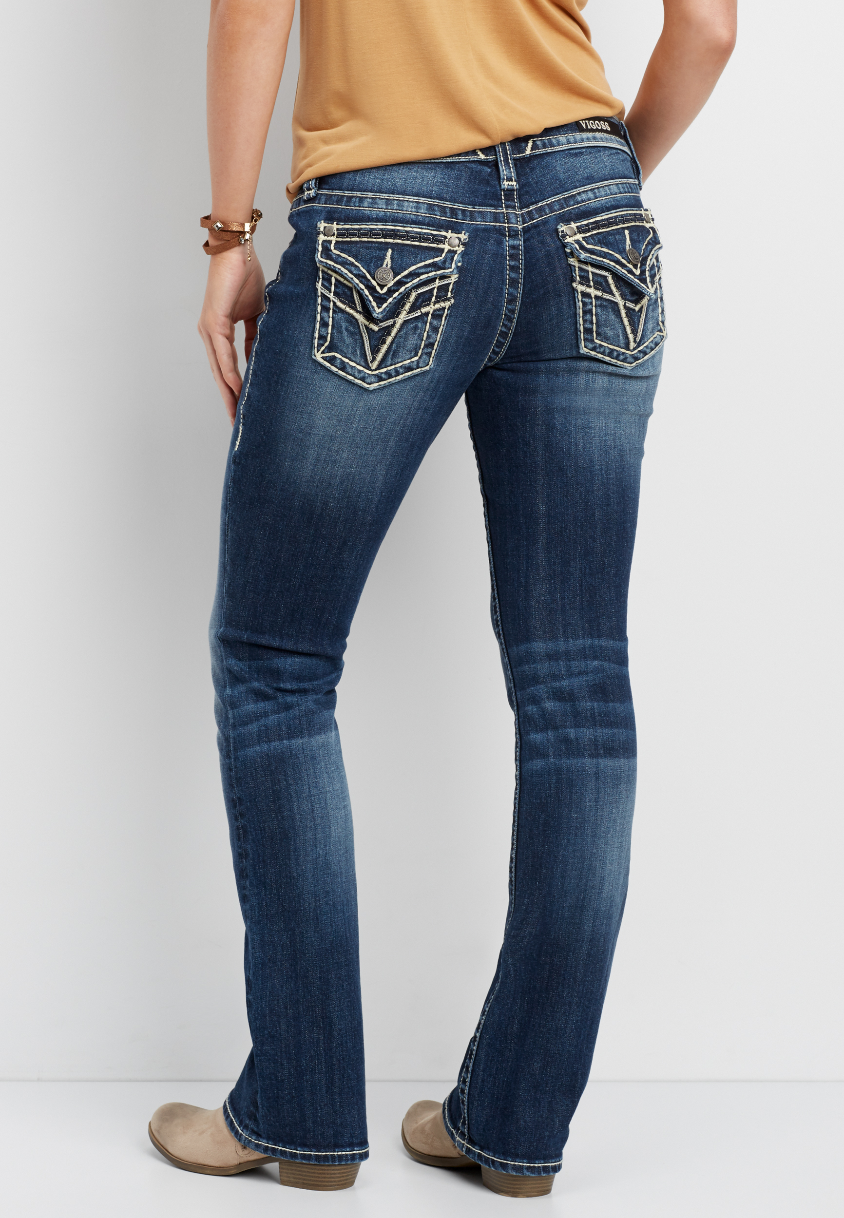 Vigoss® dark wash bootcut jeans with back flap pockets | maurices