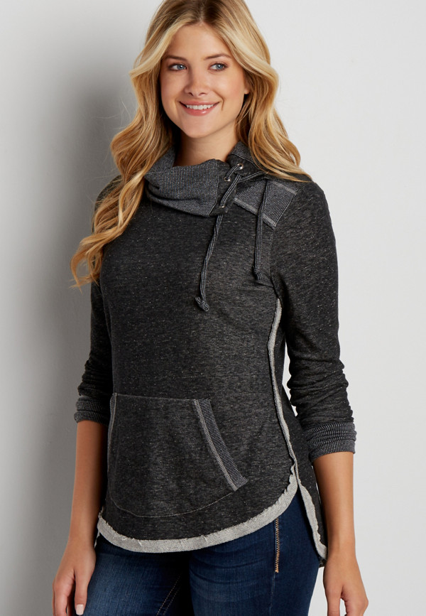cowl neck pullover sweatshirt with contrast trim | maurices