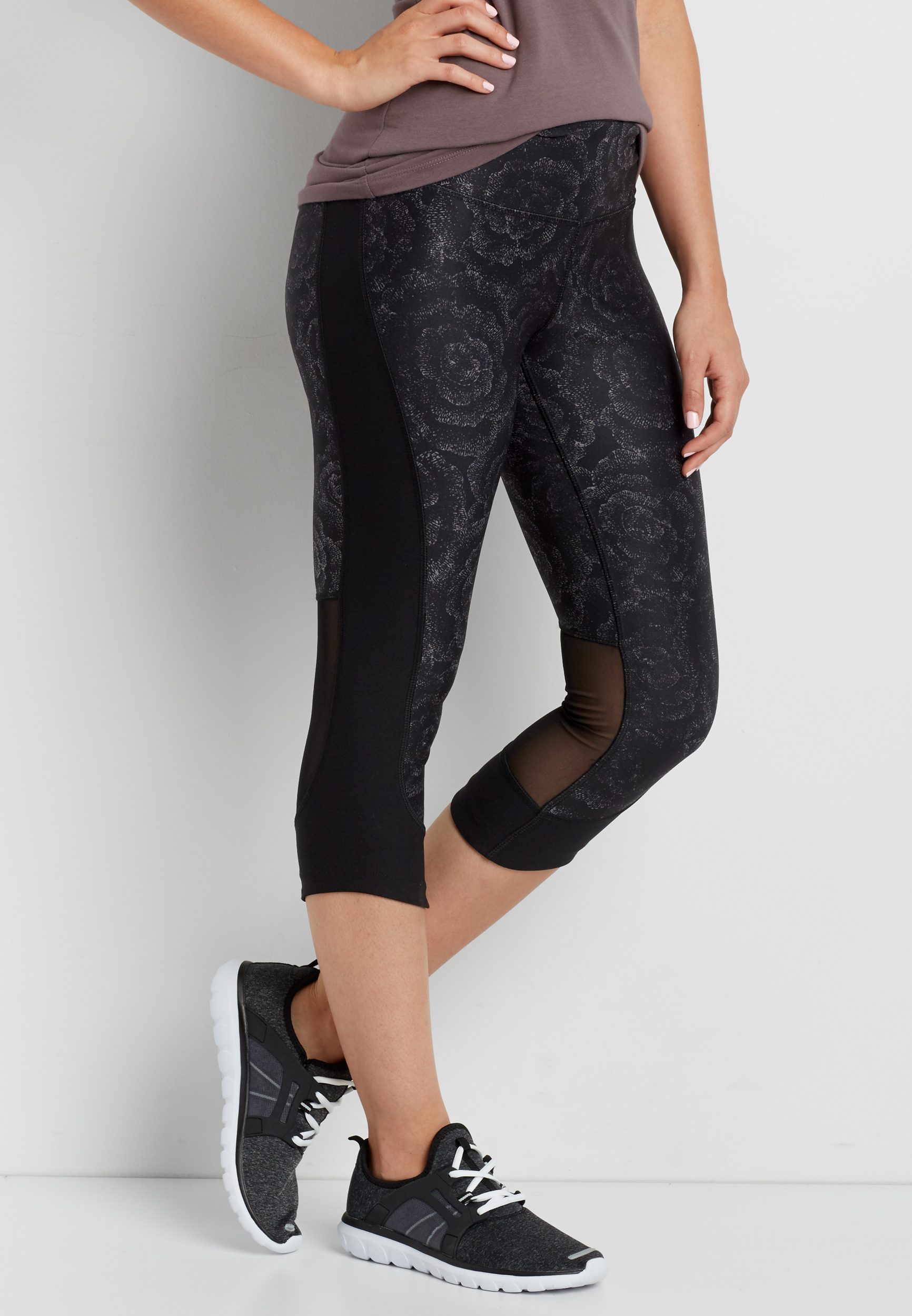 active rose print capri legging with mesh inlay maurices