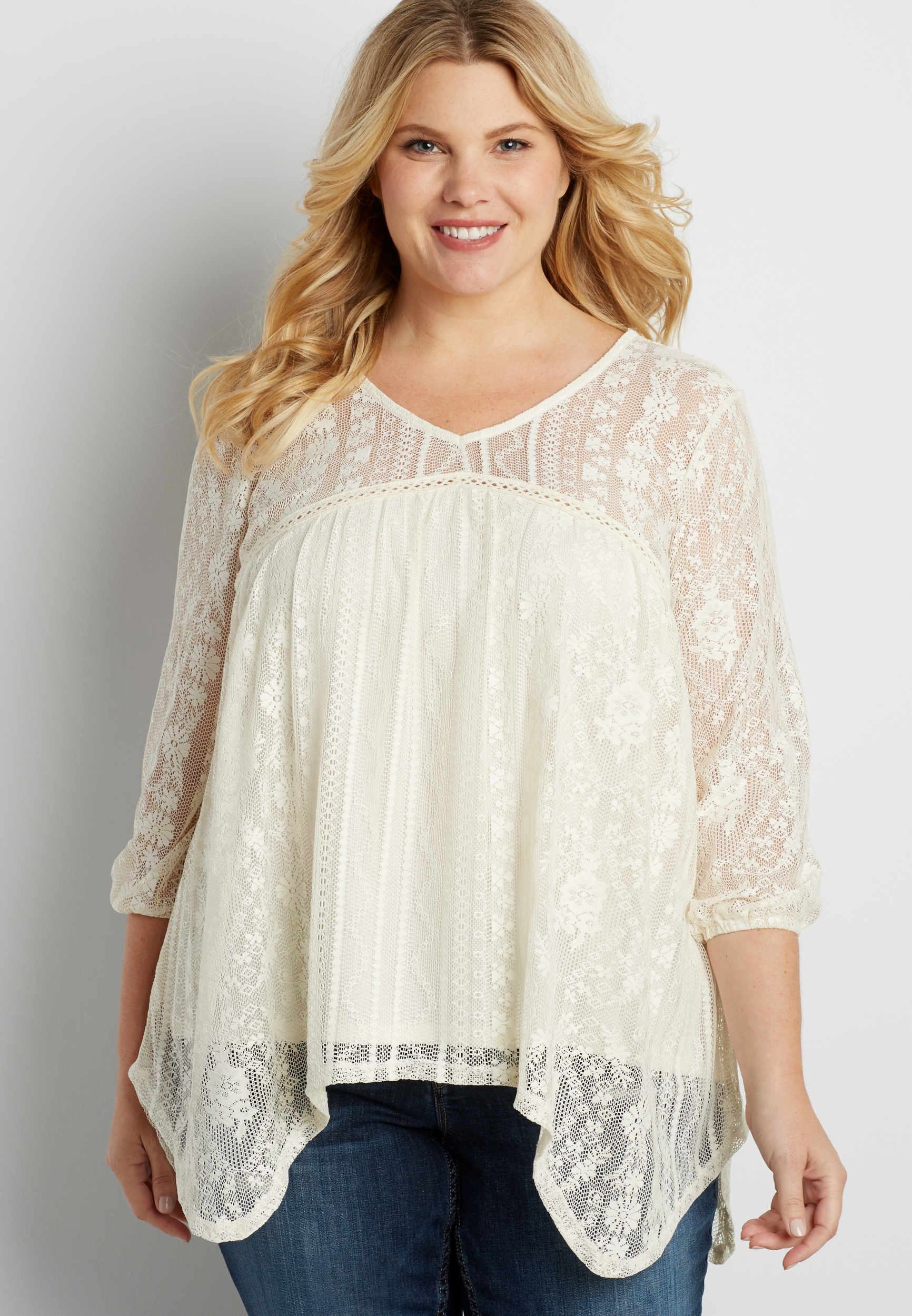 plus size floral lace peasant top | maurices