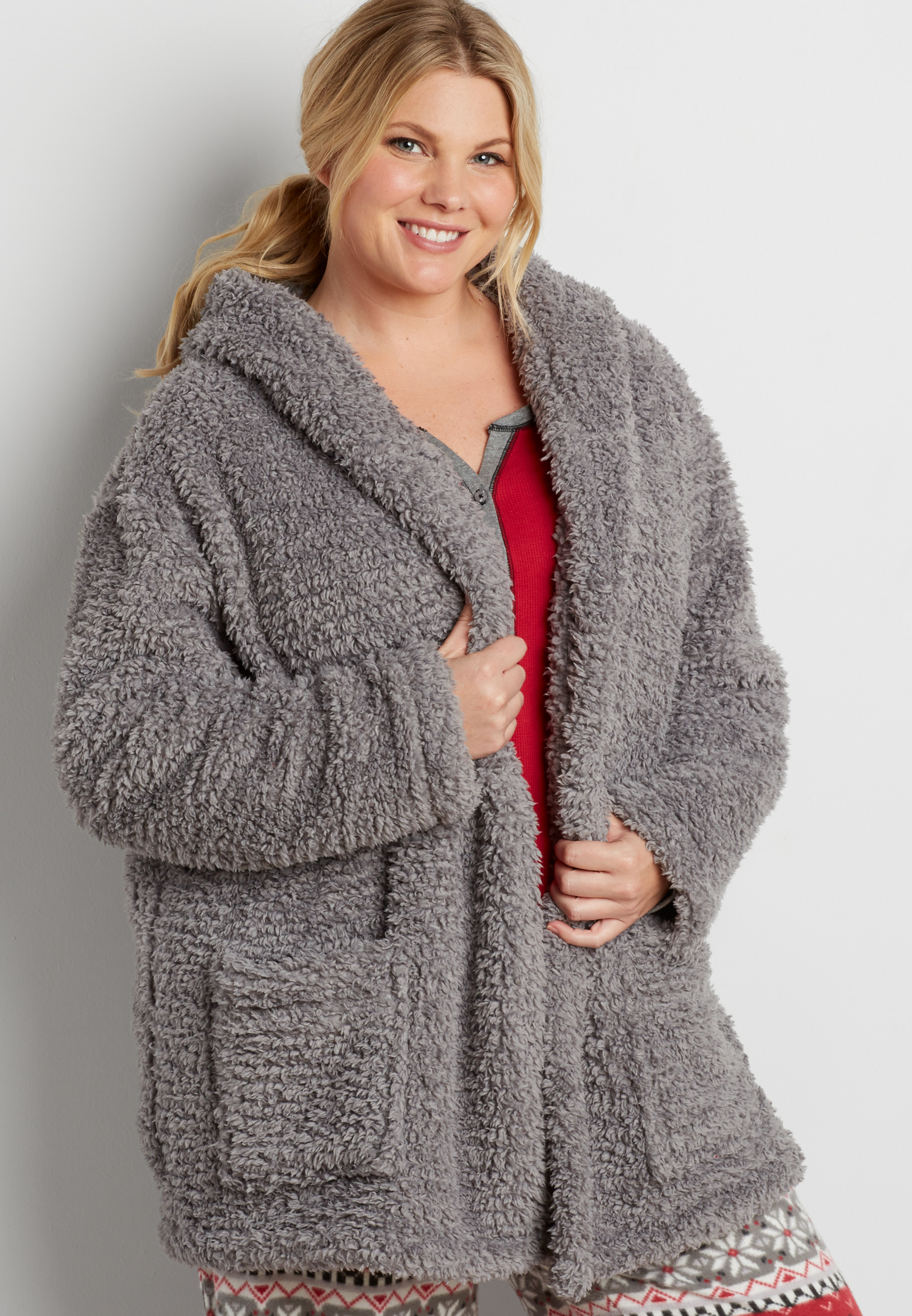 plus size ultra soft faux sherpa sleep robe in pipestone maurices