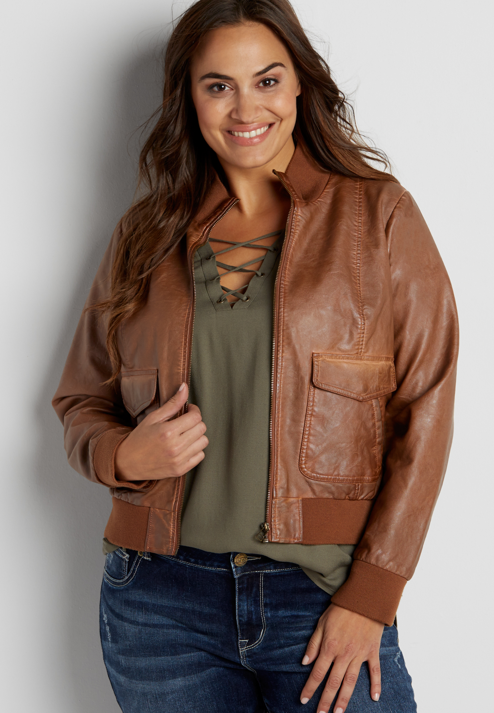 plus size faux leather bomber jacket maurices