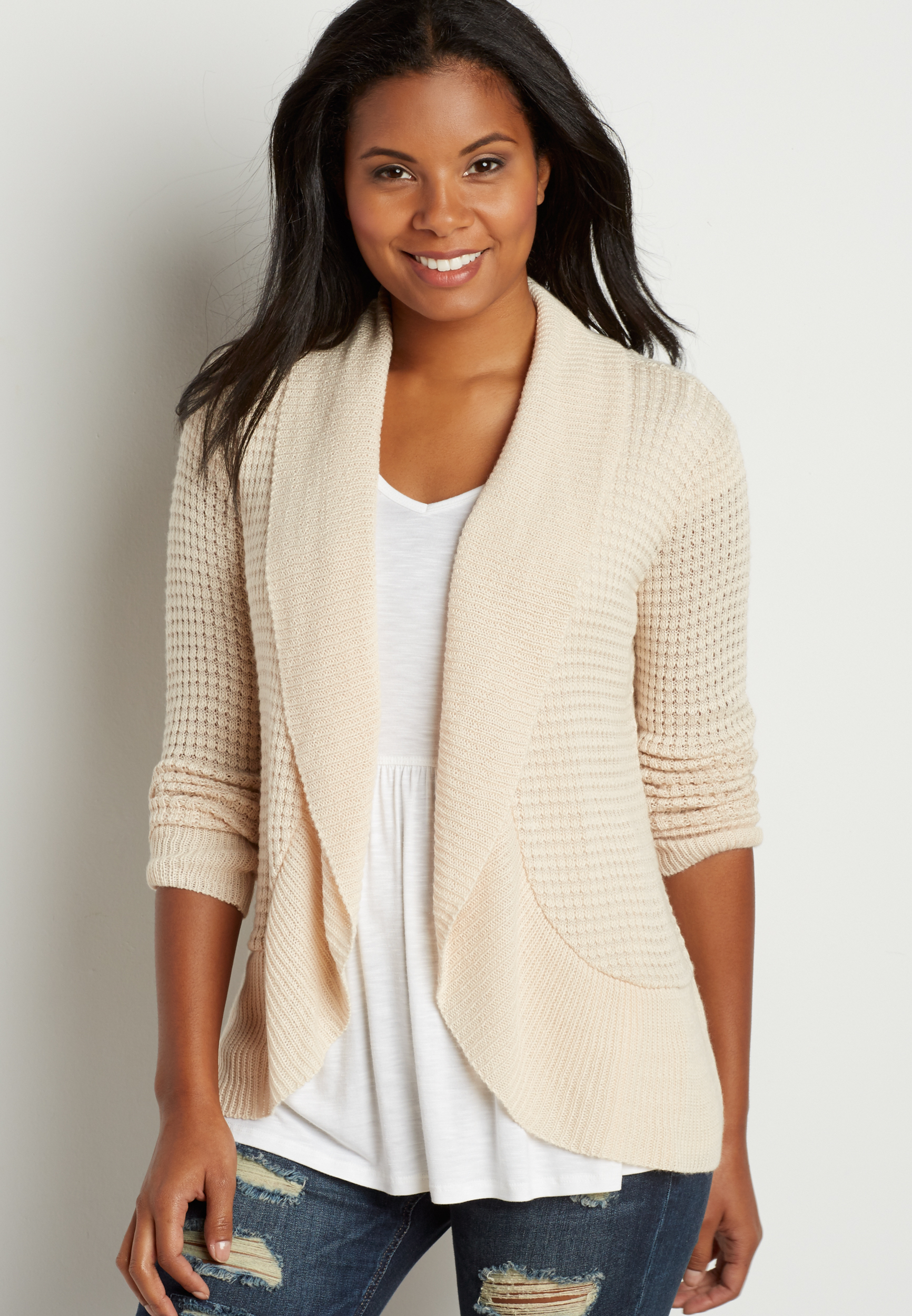 waffle knit cocoon cardigan | maurices