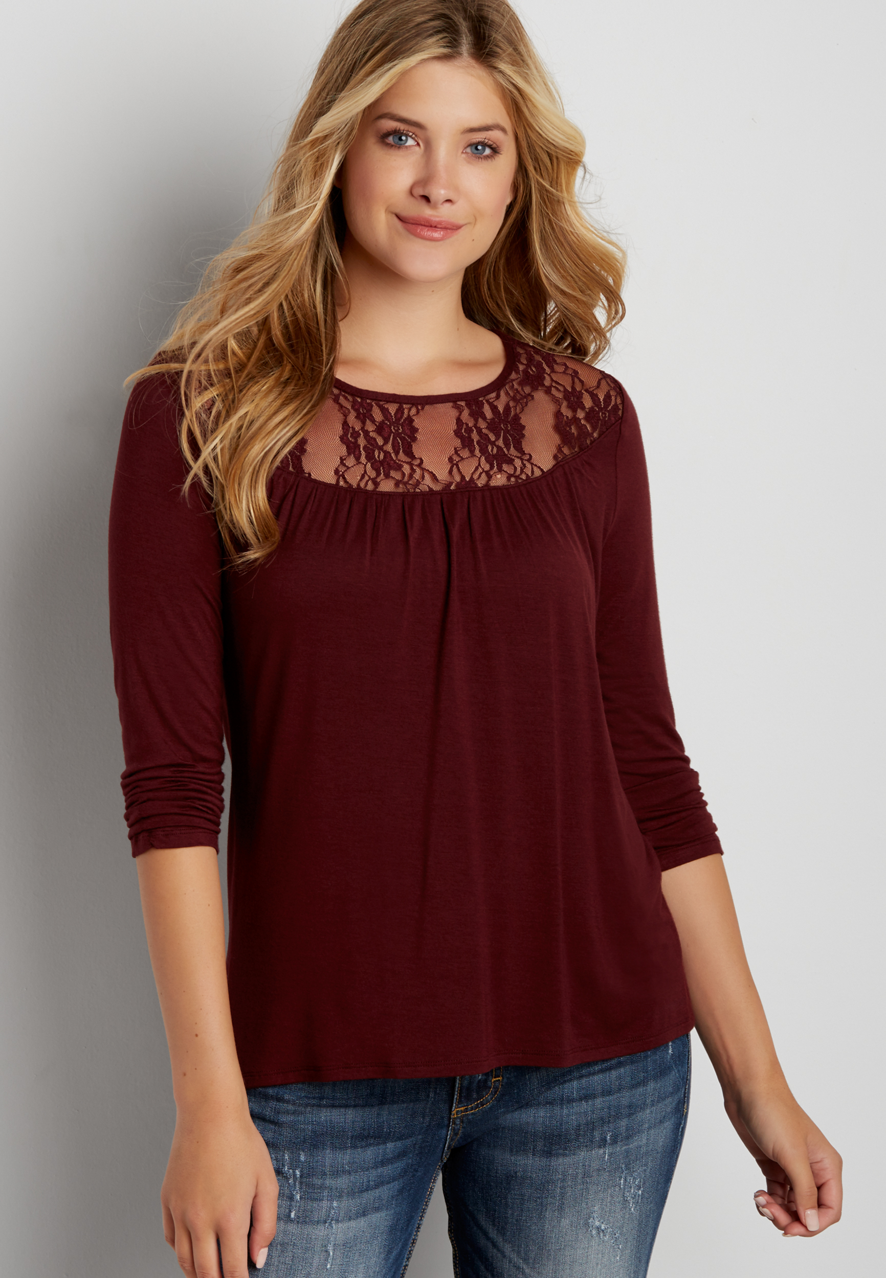 top with floral lace yoke | maurices