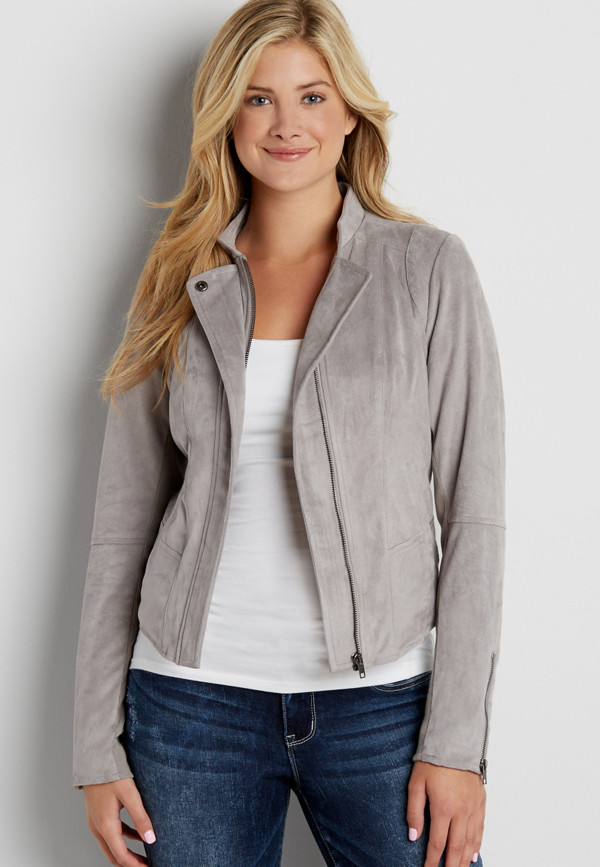 faux suede scuba jacket with ribbed knit | maurices