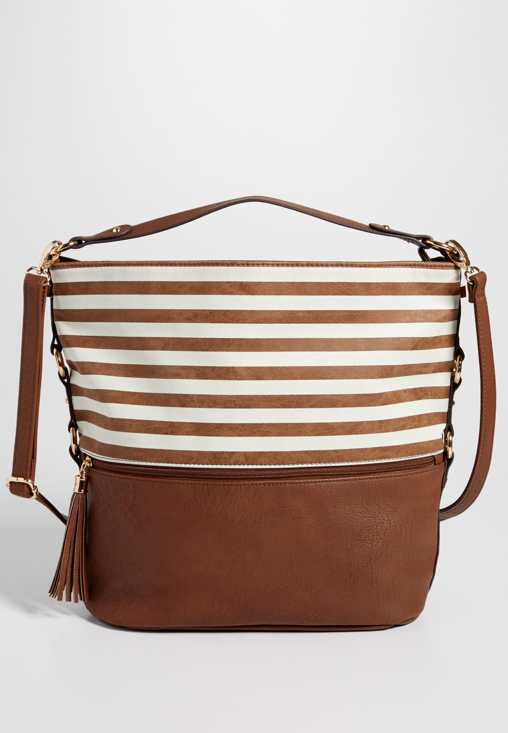 faux leather satchel with striped top | maurices