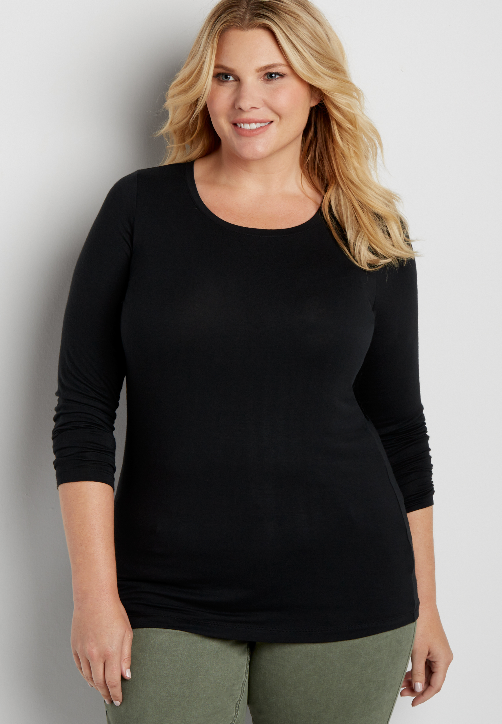 plus size solid tee with long sleeves | maurices