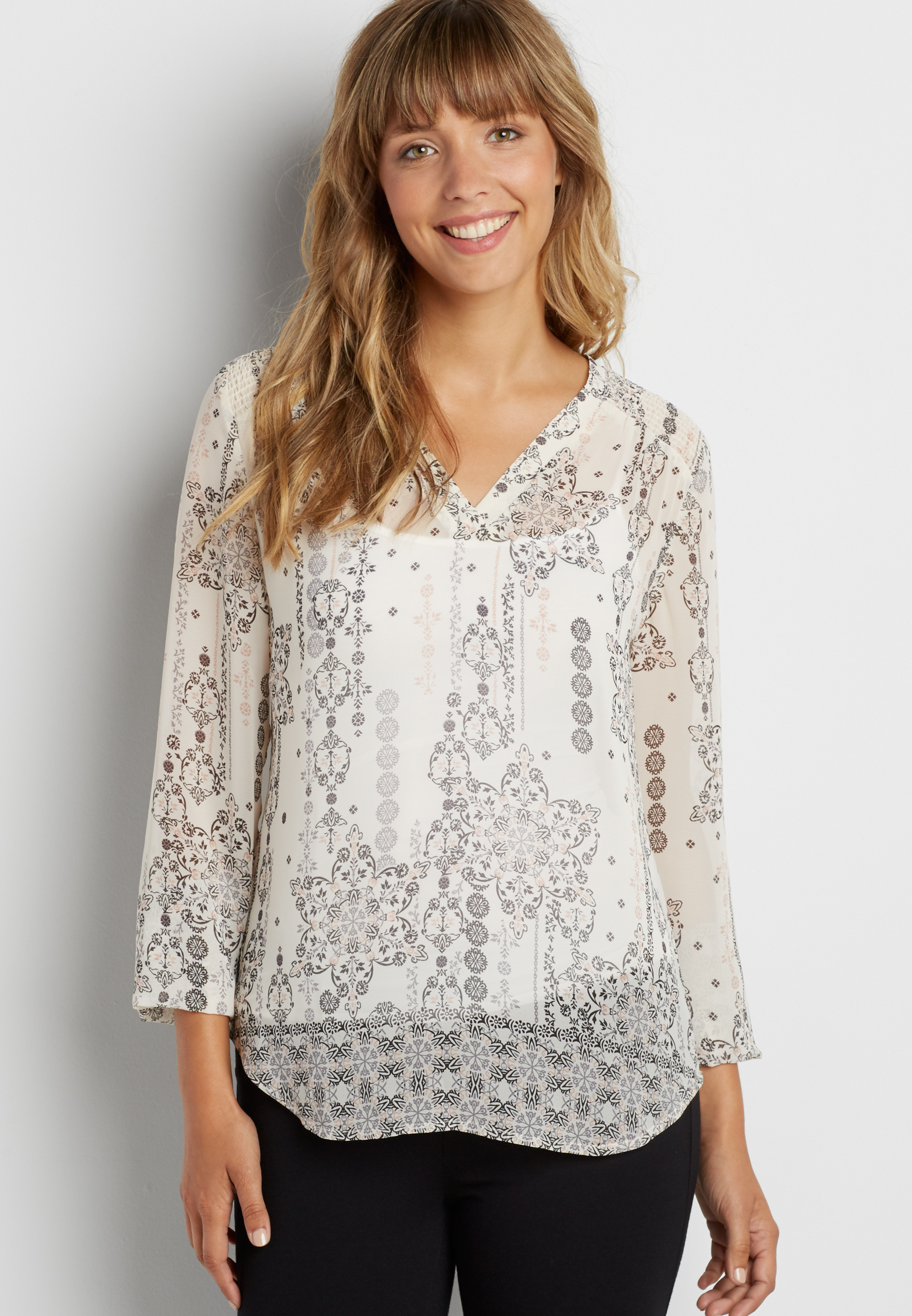 the perfect patterned blouse with smocked yoke | maurices