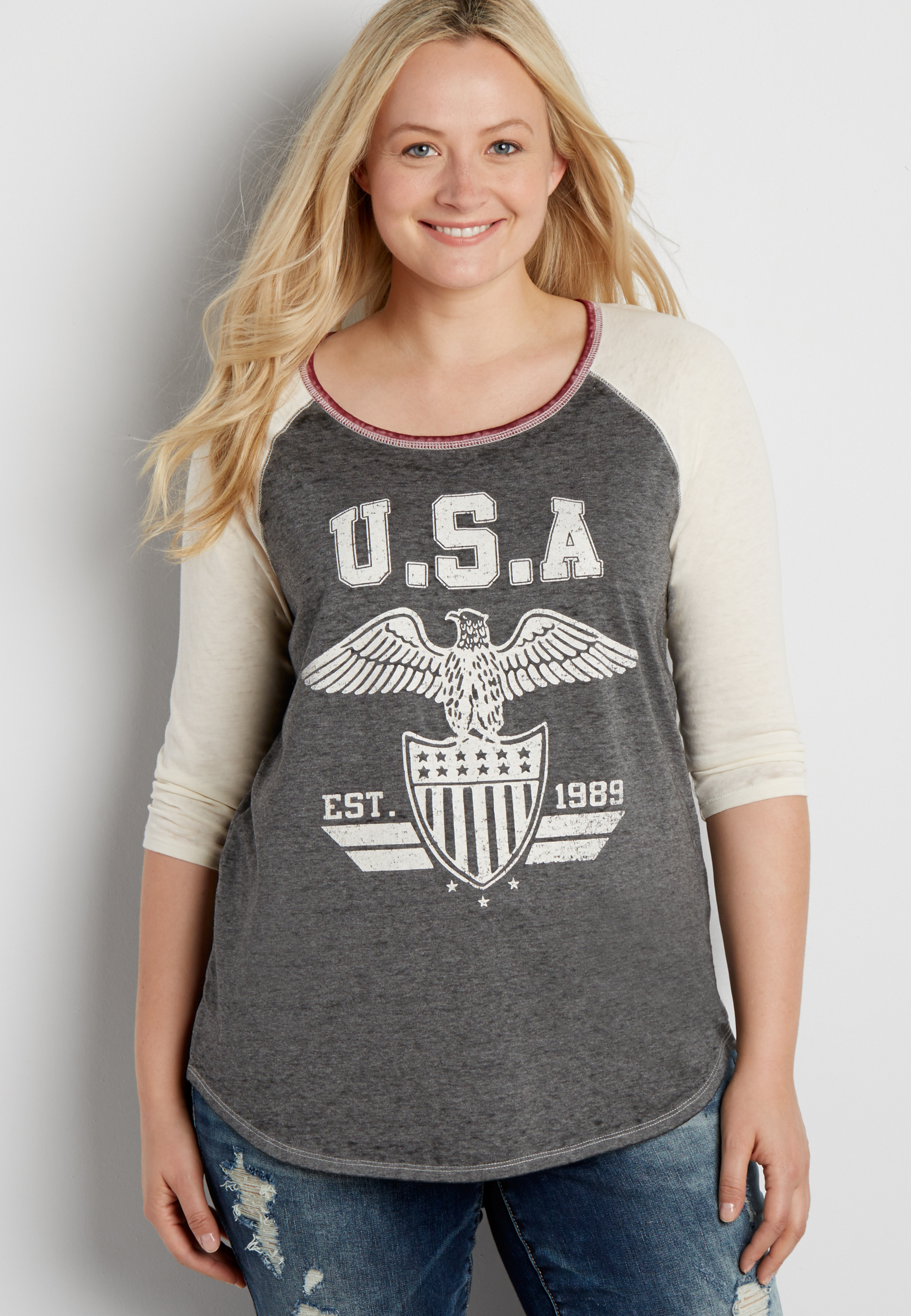 plus size baseball tee with USA graphic maurices