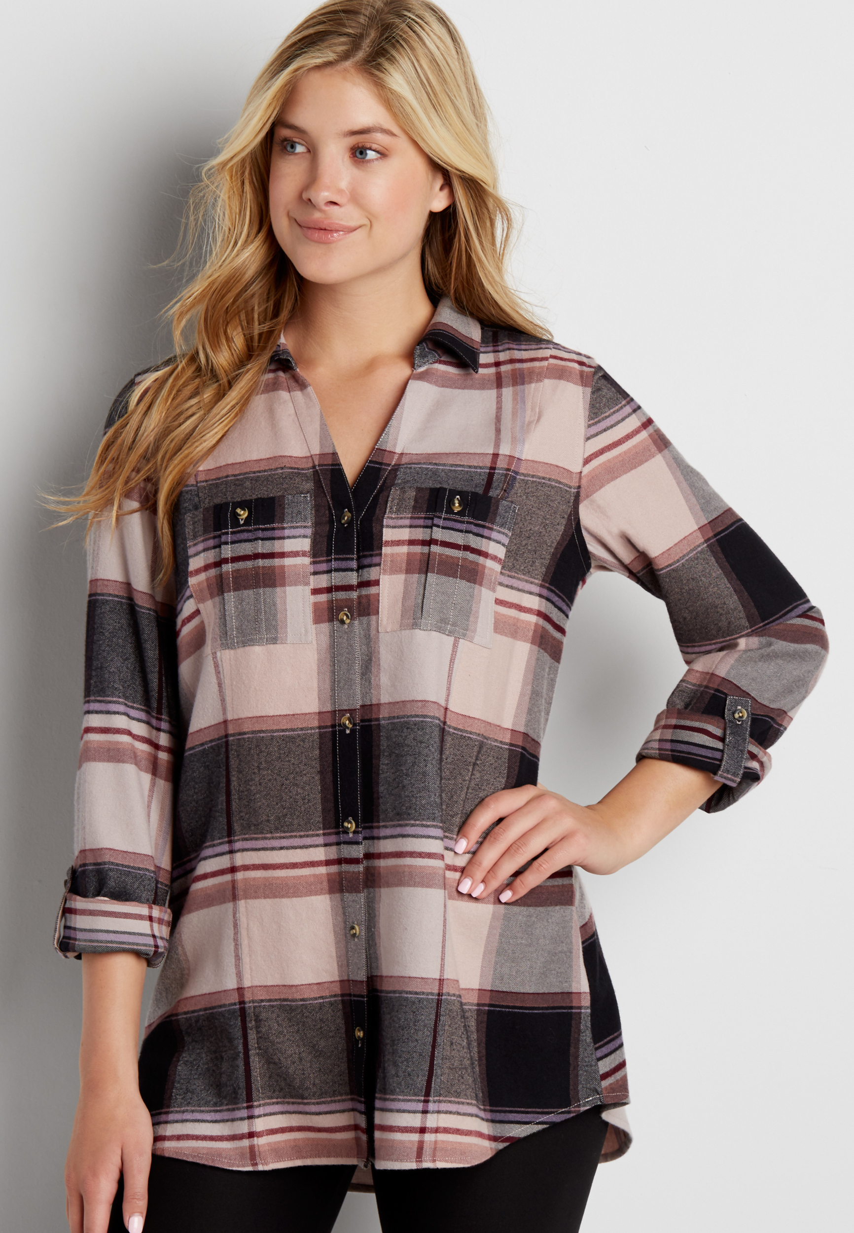 button down flannel tunic top | maurices