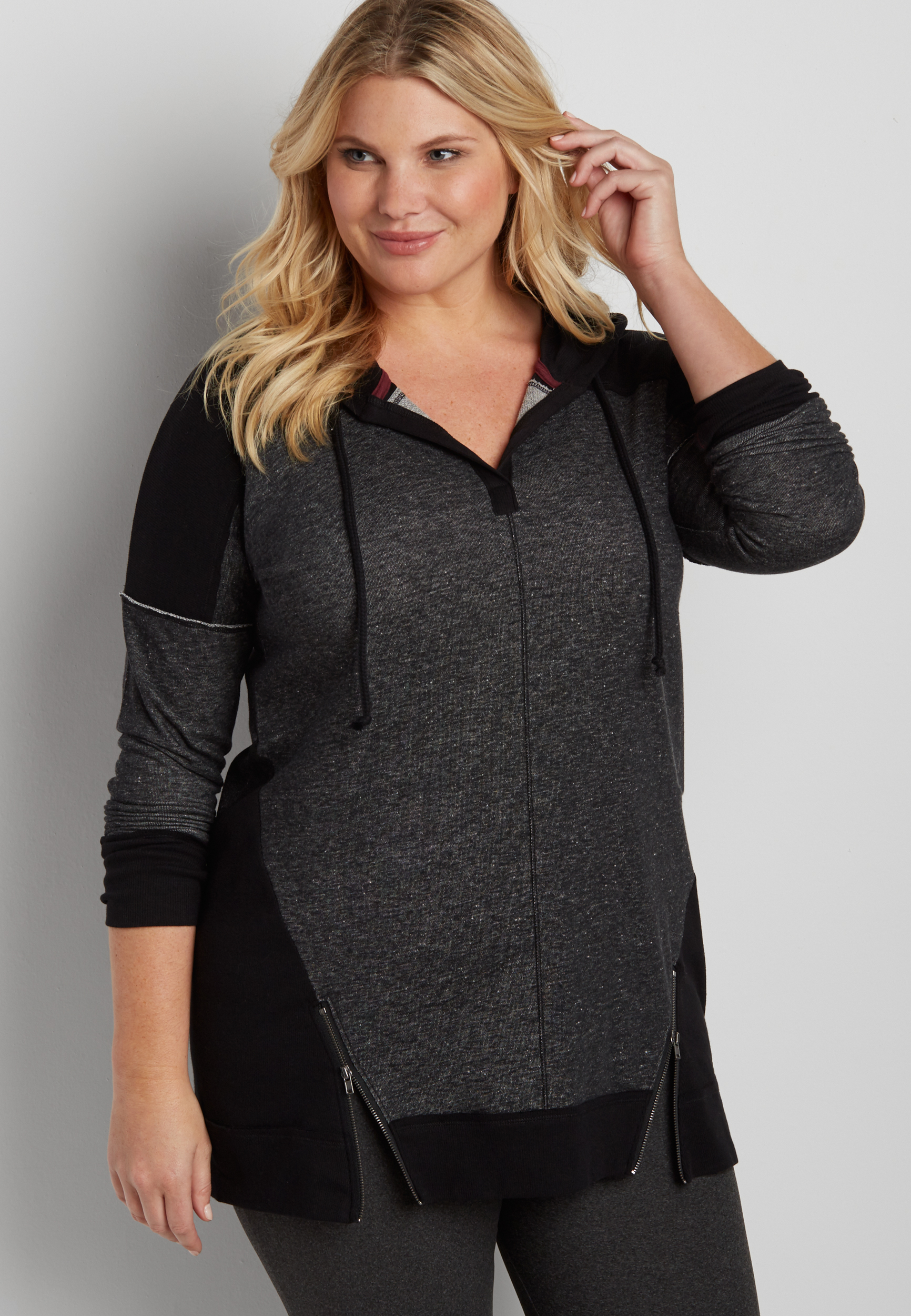 plus size french terry and ribbed knit pullover hoodie | maurices