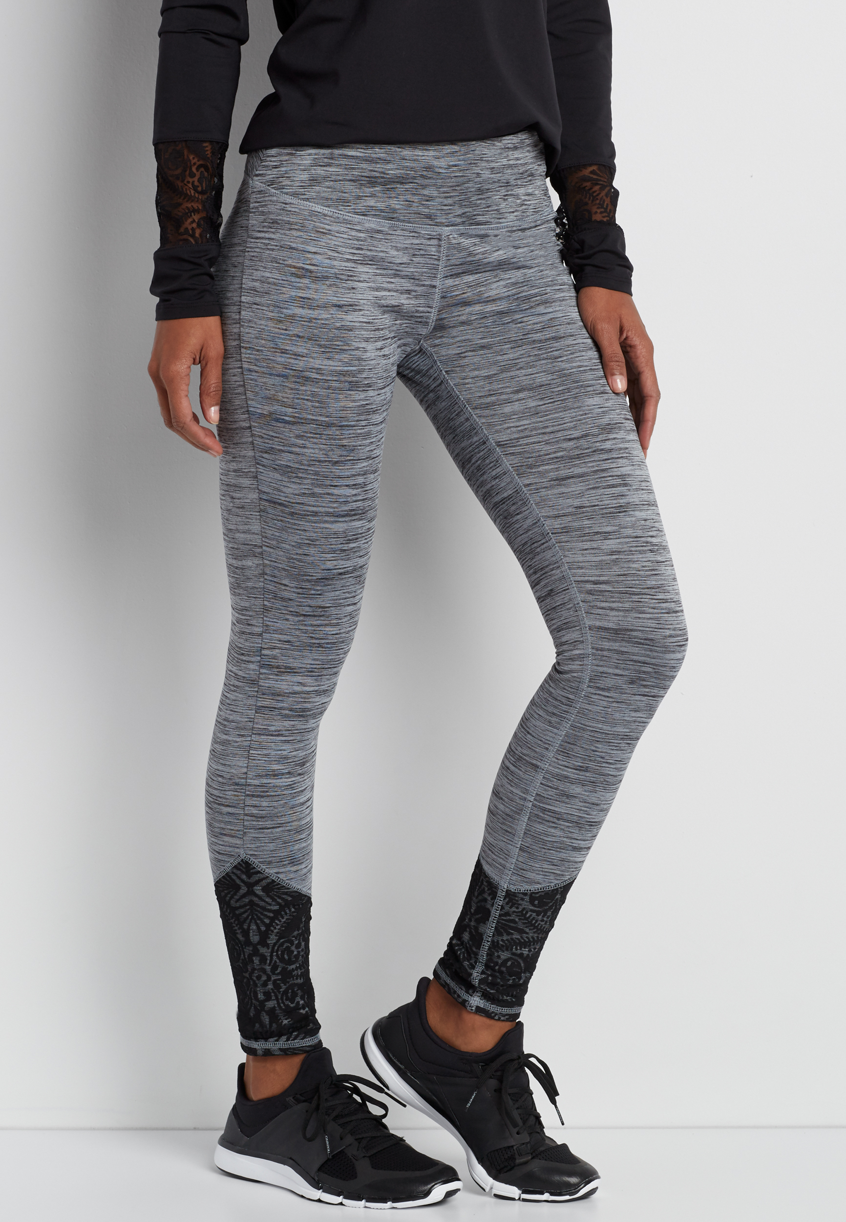 spacedye legging with embroidered mesh overlay | maurices