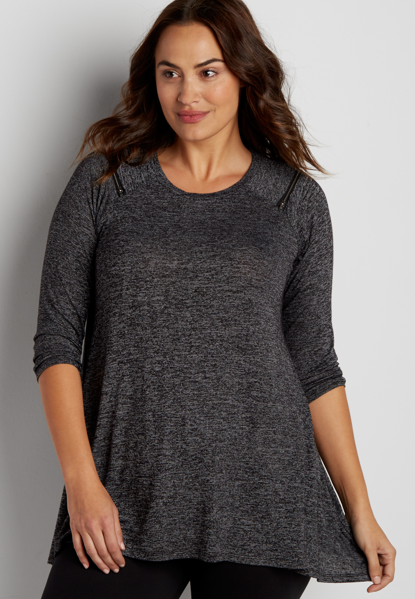 plus size sharkbite pullover tunic with zippered shoulders | maurices