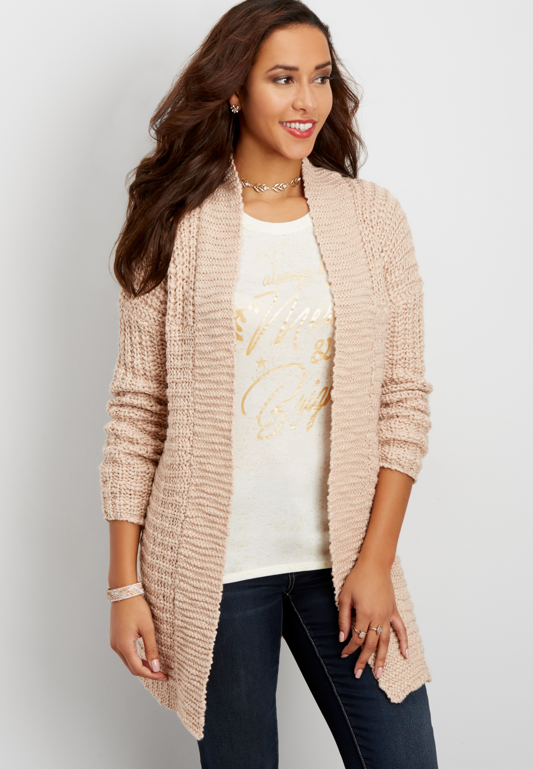 chunky knit metallic shimmer cardigan | maurices