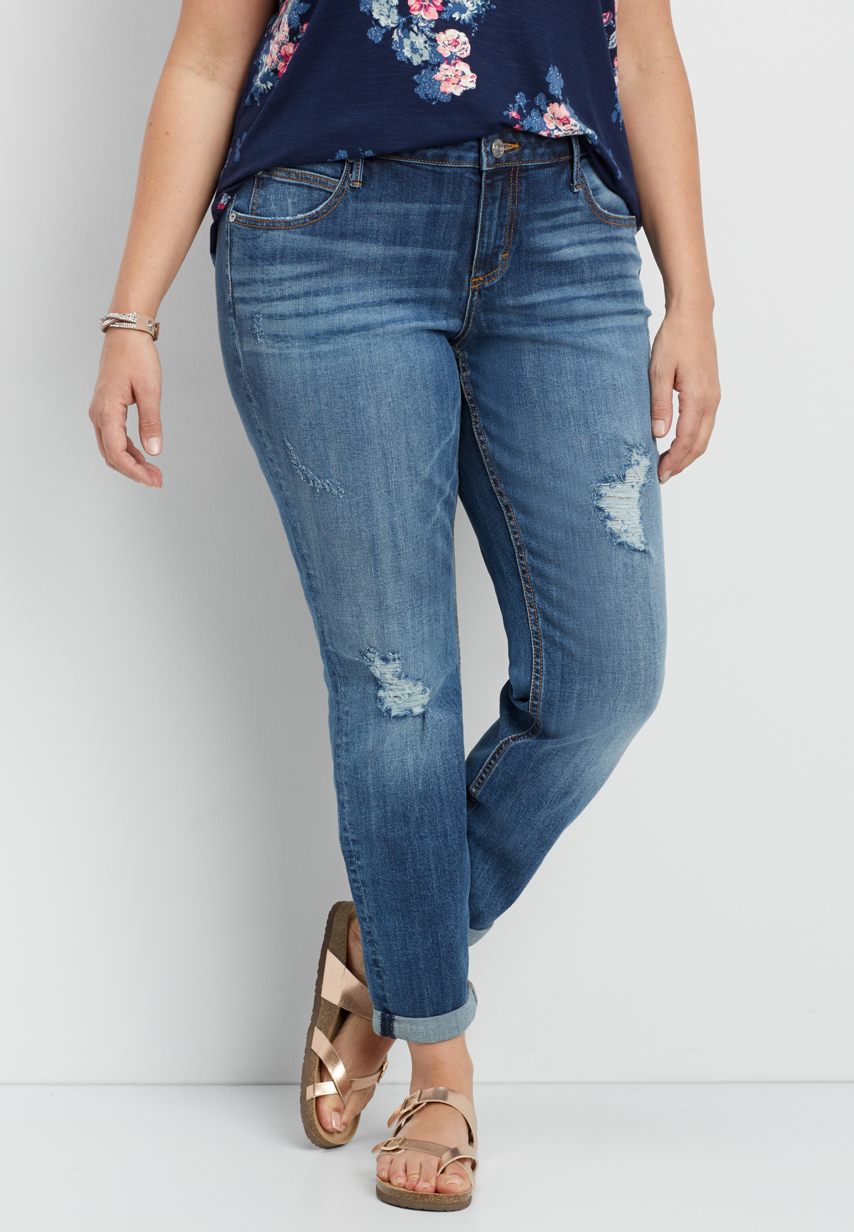 plus size cuffed skinny jeans with destruction maurices