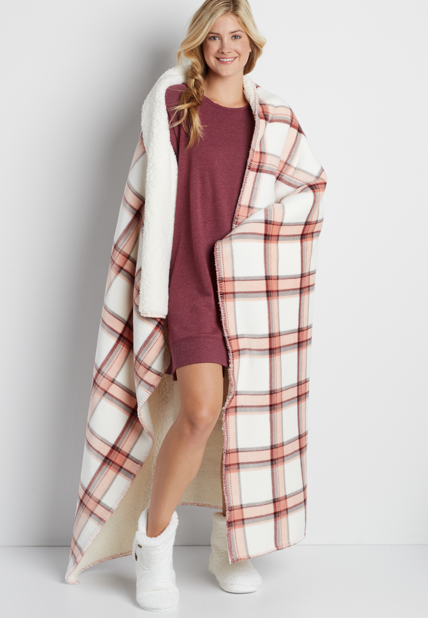 ultra soft throw blanket in pink plaid maurices