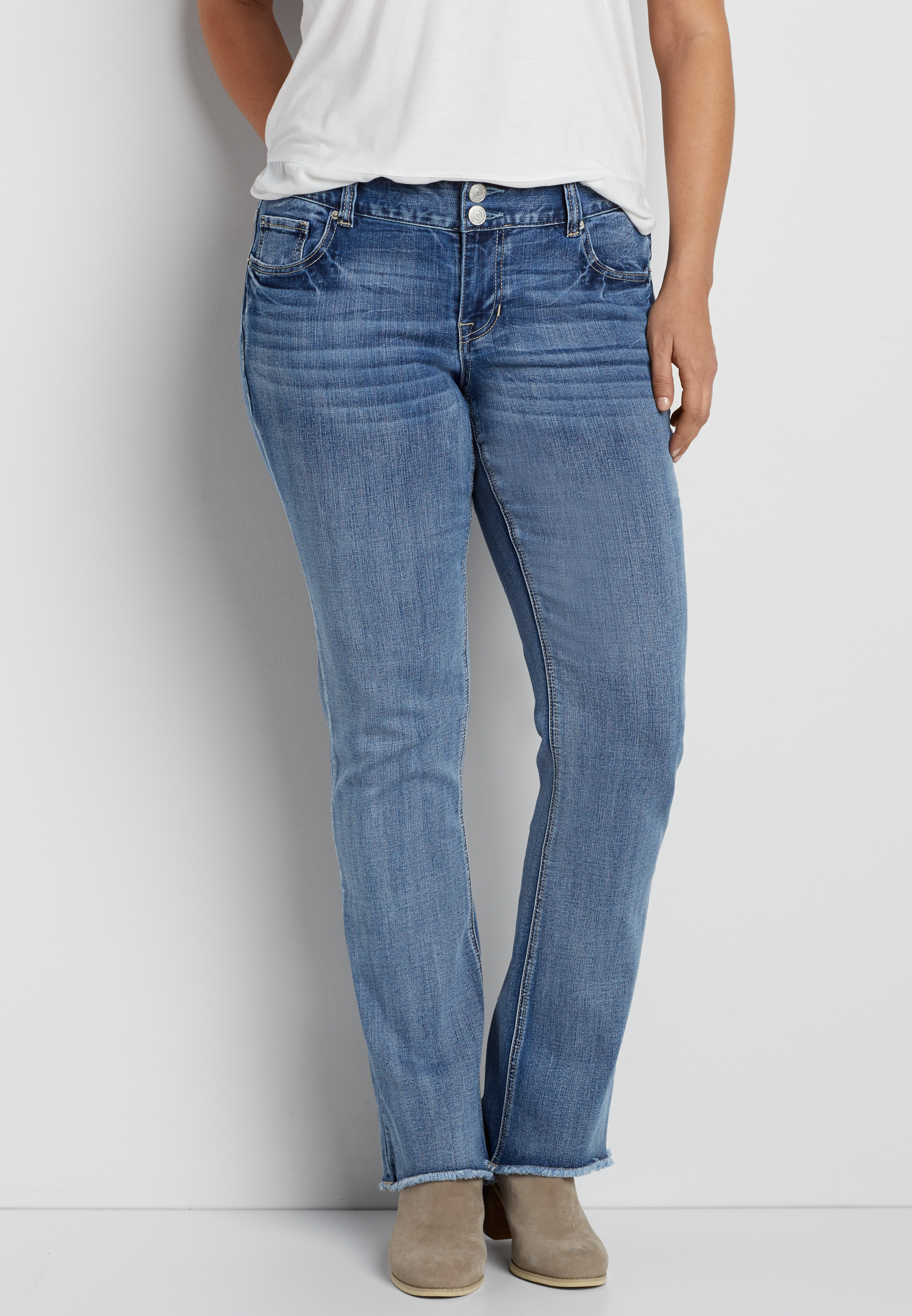 plus size frayed bottom jeans