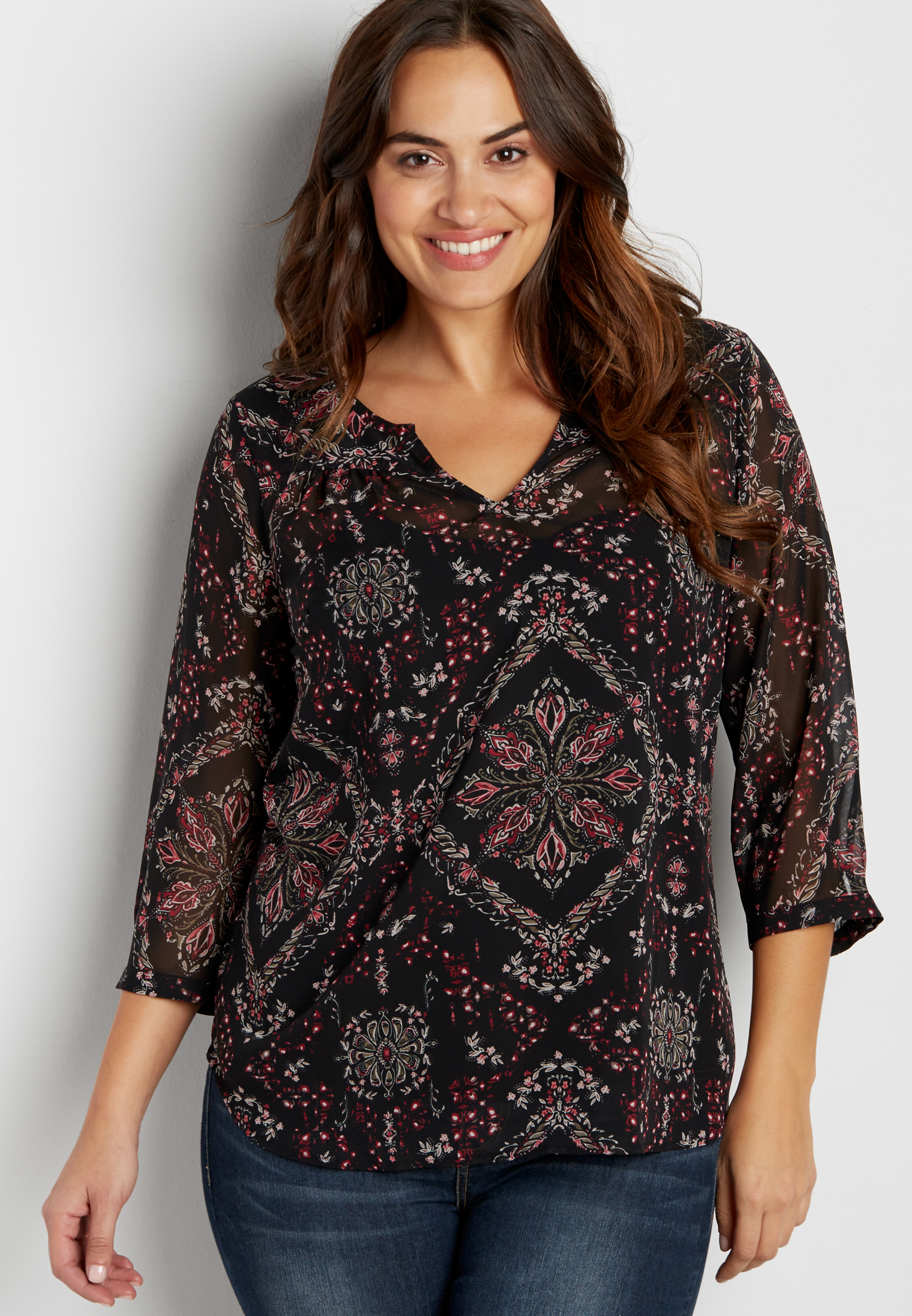 the perfect plus size blouse in patterned floral print | maurices