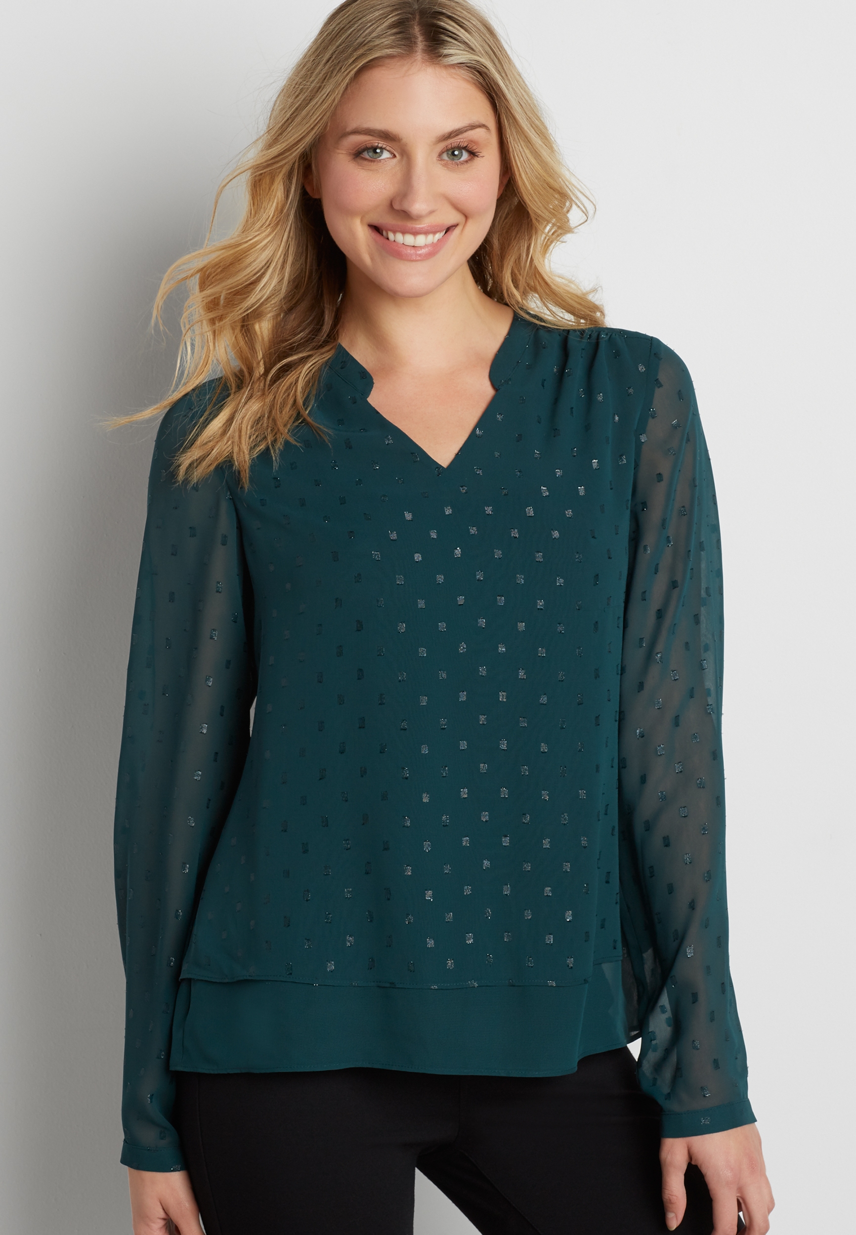 the perfect blouse with shimmering dots and long sleeves | maurices