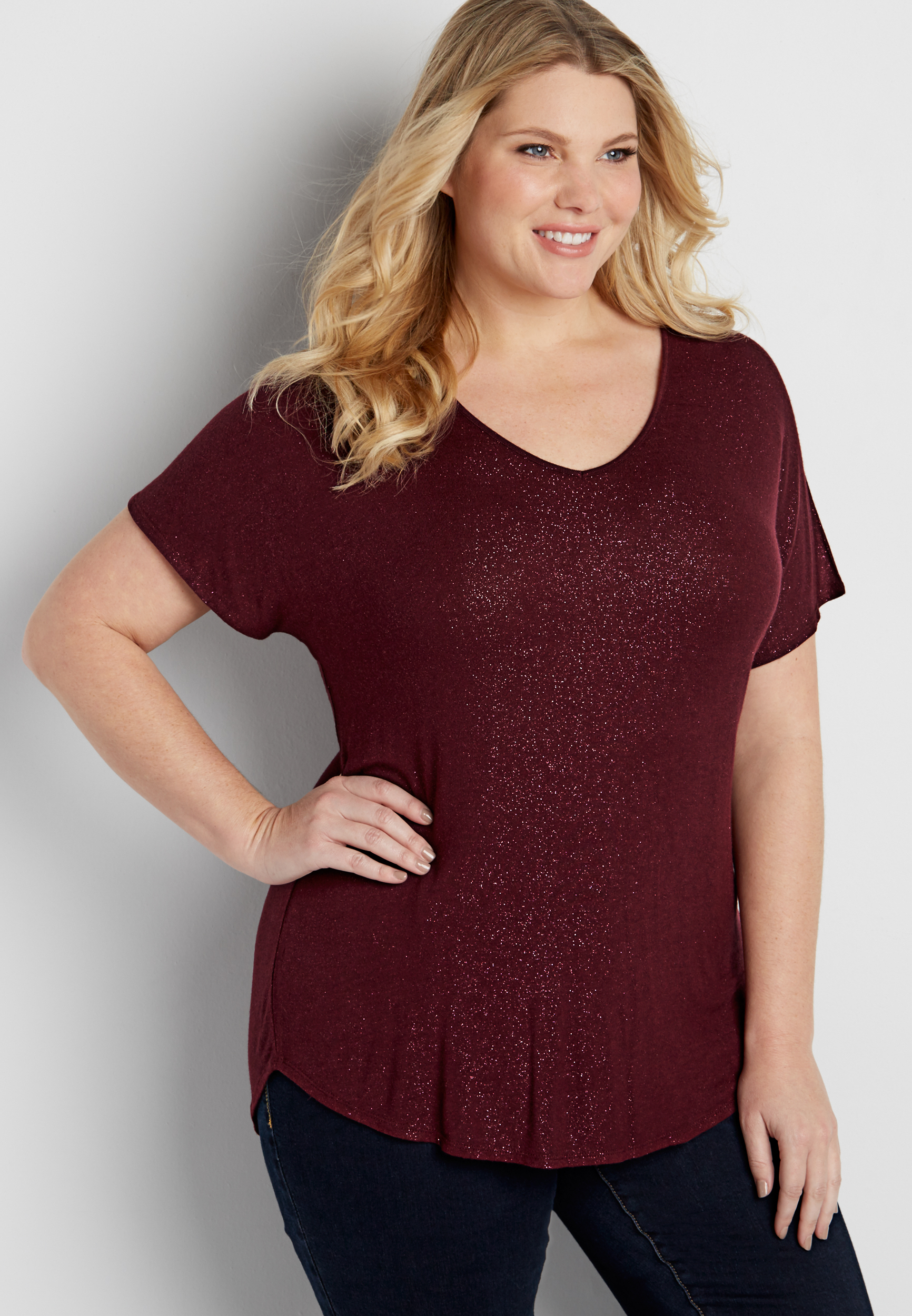 plus size dolman tee with metallic shimmer | maurices